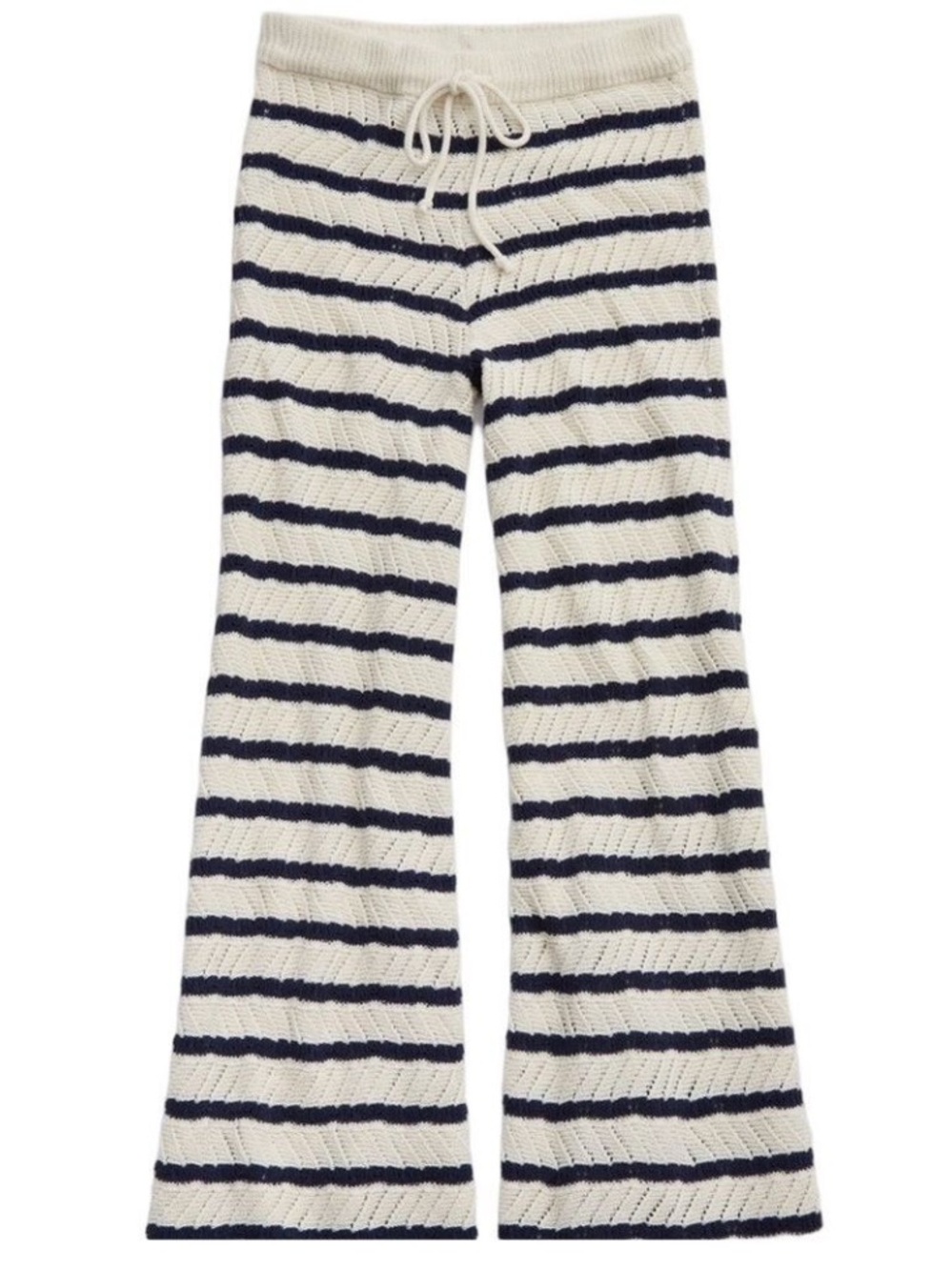 Aerie Pointelle Knit Pants Beach Coverup Natural + Navy Cotton Blend Size Large